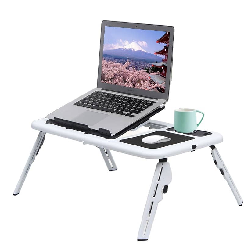 Adjustable Laptop Table with USB Fans, Built-In Tray & Mouse Pad 0