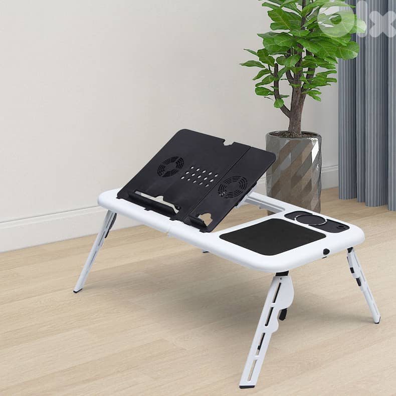 Adjustable Laptop Table with USB Fans, Built-In Tray & Mouse Pad 3
