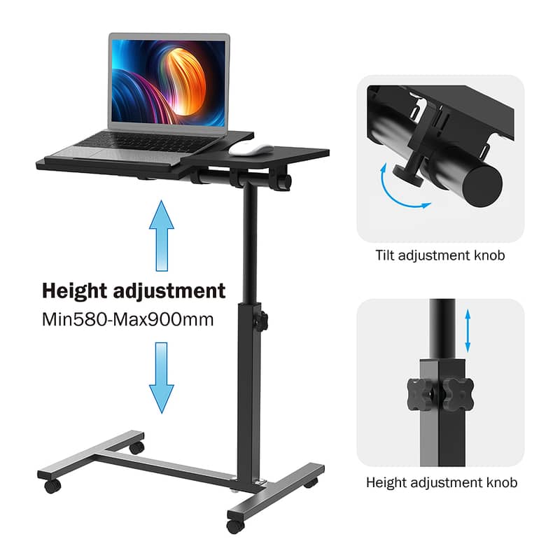 Laptop Bed Desk with Rolling Base – Fixed Tray & Adjustable Countertop 3