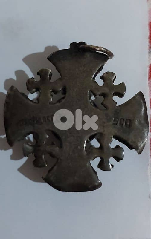 Silver Cross Ruby Sapphire Crusader Jerusalem  pendant 3 cm&  6.1 gram 1