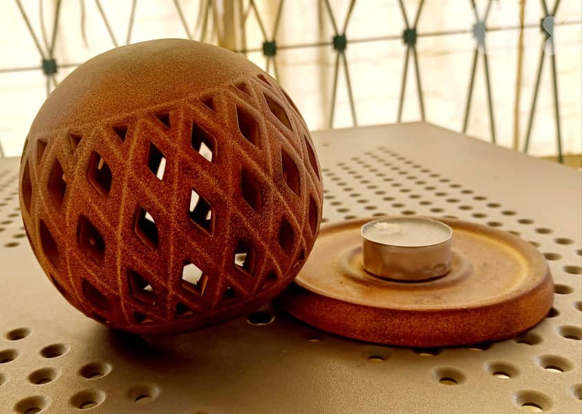 Terracotta candle lantern – openwork sphere, good condition 1