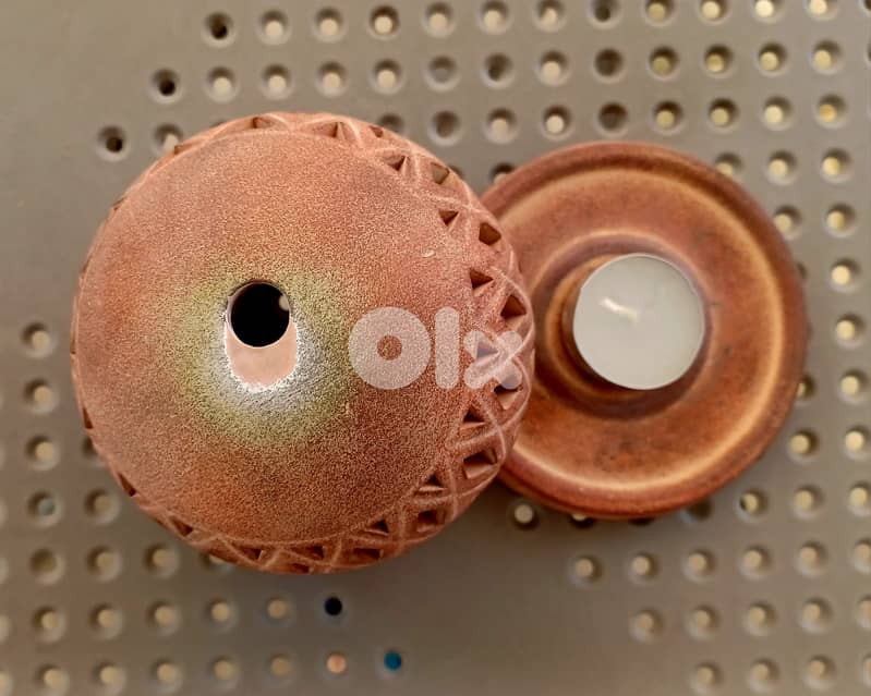 Terracotta candle lantern – openwork sphere, good condition 3