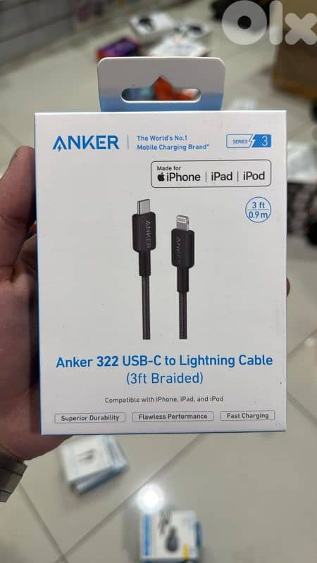 Anker 322 usb-c to lightning 3ft black braided cable 0