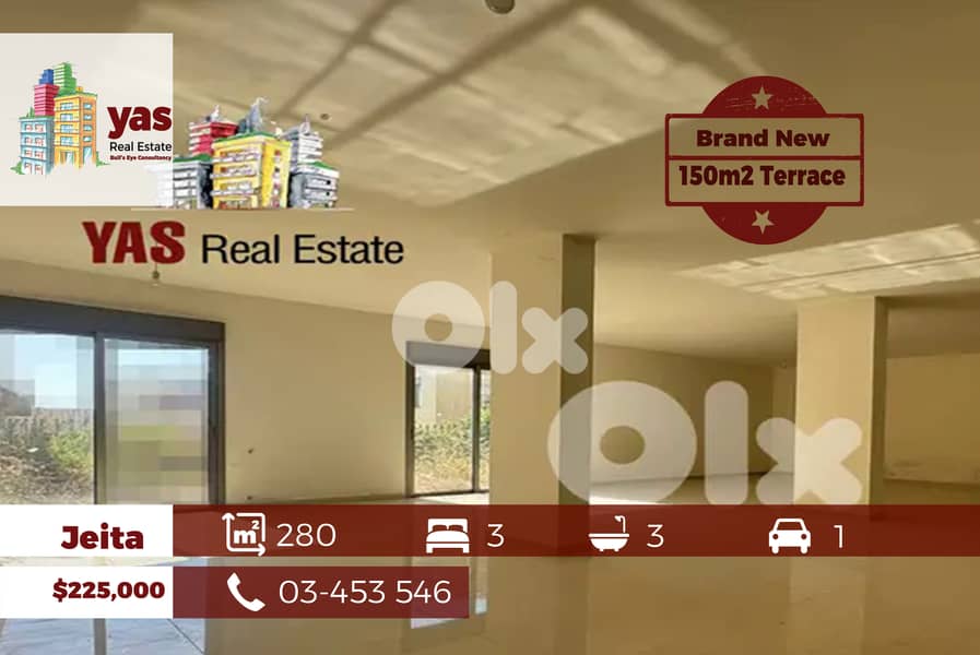 Jeita 280m2 | 150m2 Terrace | Prime Location | Brand New | EL 0