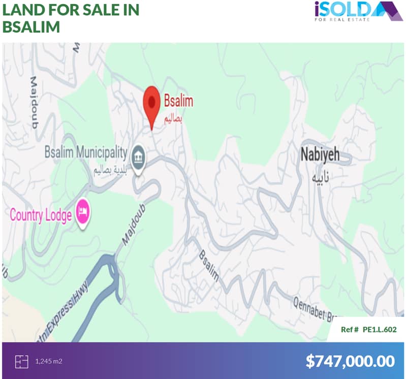1245m2 Prime Land+open view 4sale in Bsalim - أرض للبيع في بصاليم 0