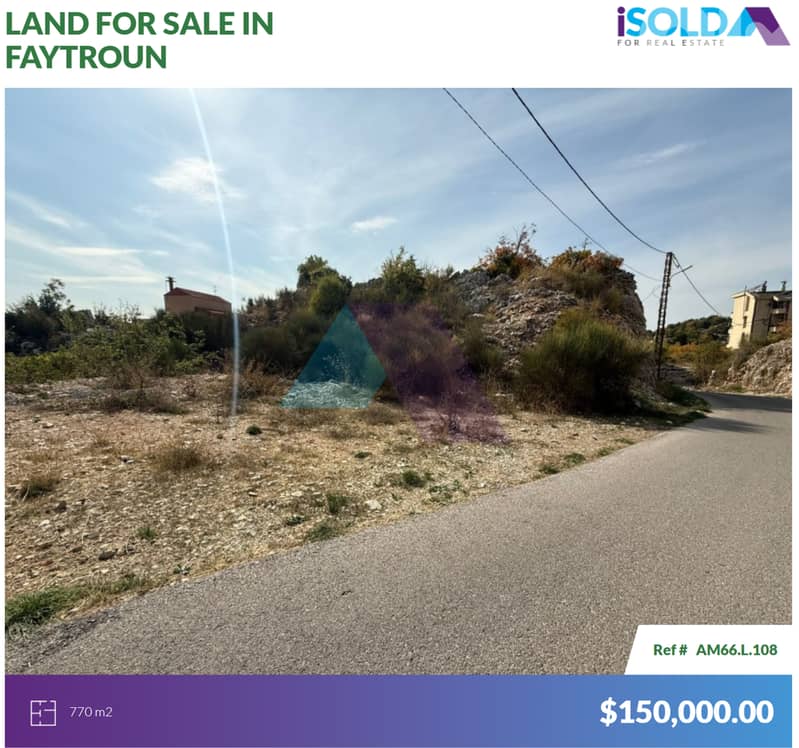 770m2 Prime Land+open view 4sale in Faytroun - أرض للبيع في فيطرون 0