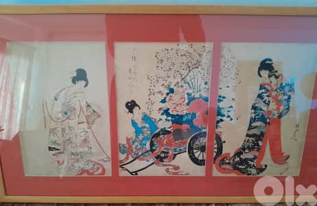 Triptych woodblock Ukiyo-e original Japan signed by Toyohara Chikanobu