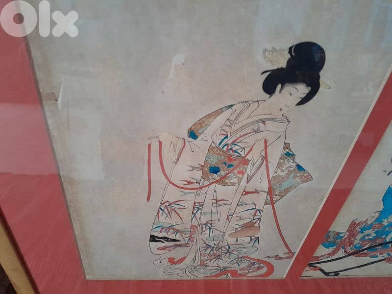 Triptych woodblock Ukiyo-e original Japan signed by Toyohara Chikanobu 5