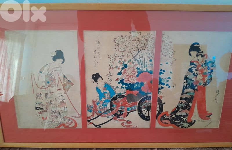 Triptych woodblock Ukiyo-e original Japan signed by Toyohara Chikanobu 0