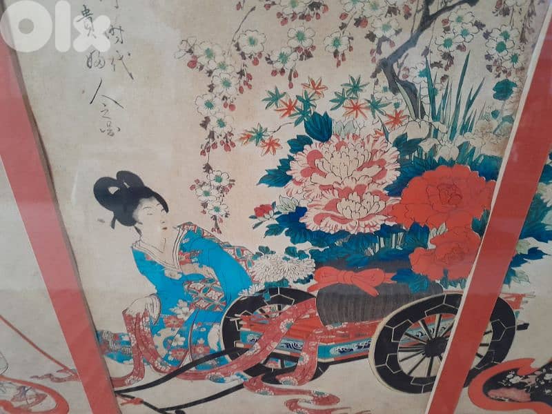 Triptych woodblock Ukiyo-e original Japan signed by Toyohara Chikanobu 2