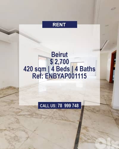 Apartment for Rent Beirut | Prime Location | Renovated | Calm Area