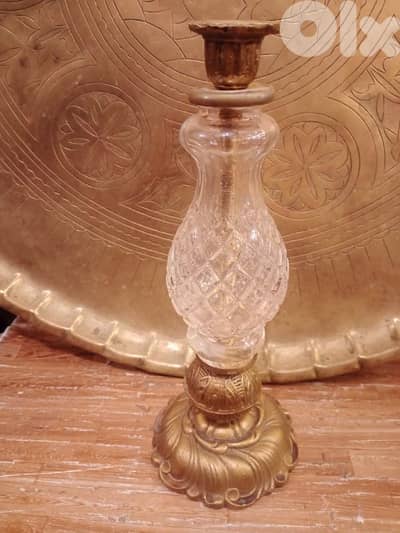 شمعدان كريستال ونحاس أنتيك ٢٨سم
