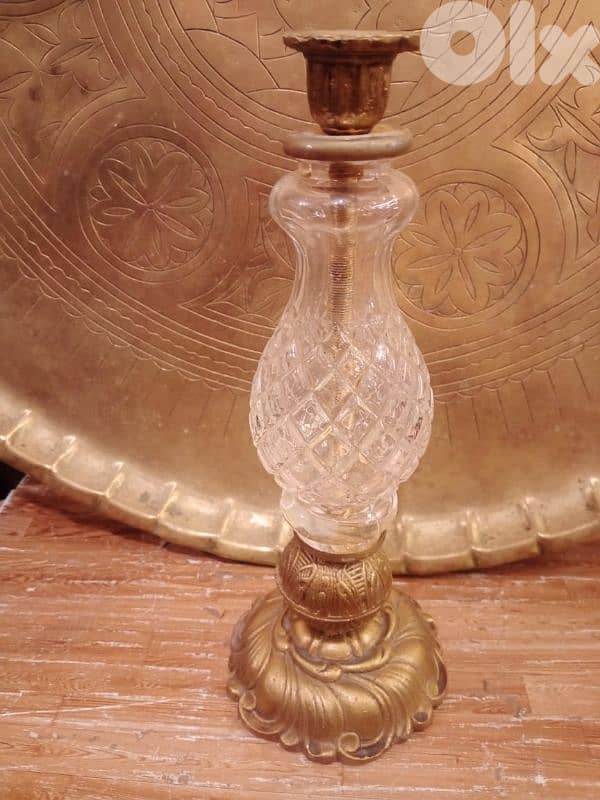 شمعدان كريستال ونحاس أنتيك ٢٨سم 0