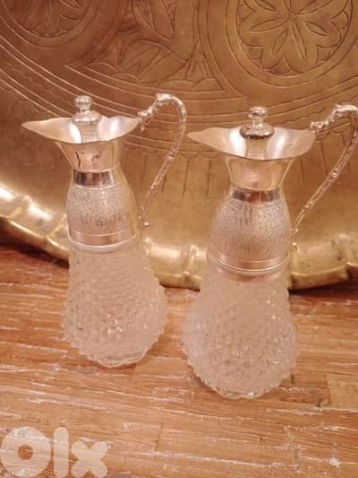 قطعتين أنتيك زجاج مقطع مطلي فضة من الأعلى