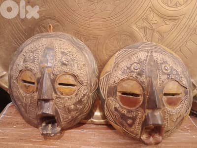 وجهين أنتيك خشب إفريقي ملبس معدن صنع يدوي