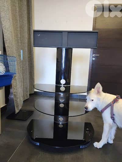 TV stand heavy duty with 3 glass shelves