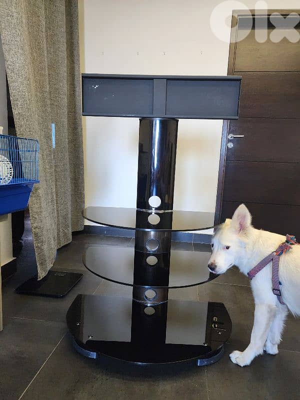 TV stand heavy duty with 3 glass shelves 0