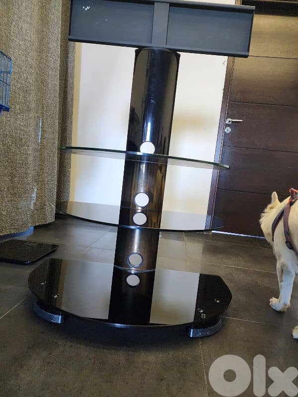 TV stand heavy duty with 3 glass shelves 1