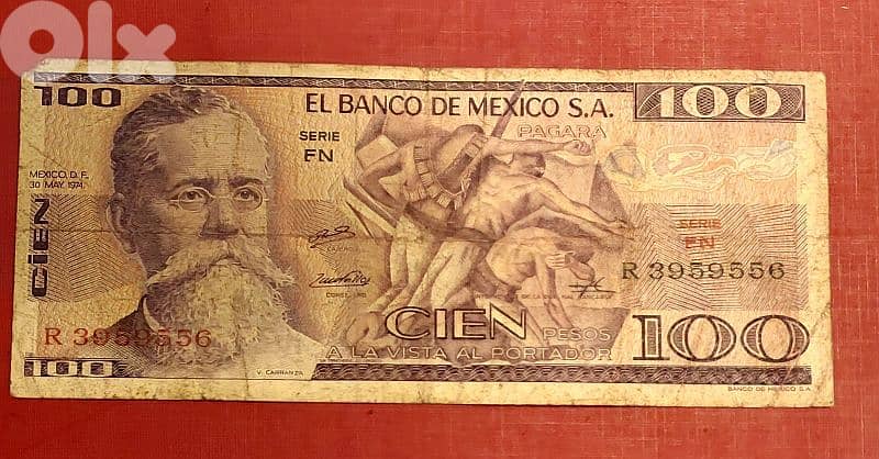 Mexico 100 Cien 1974 old banknote 0