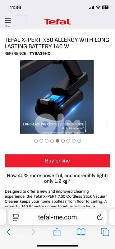 TEFAL X-PERT 7.60 ALLERGY WITH BATTERY 140 W REFERENCE : TY6A35HO 1