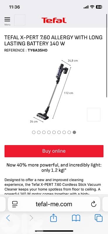 TEFAL X-PERT 7.60 ALLERGY WITH BATTERY 140 W REFERENCE : TY6A35HO 4