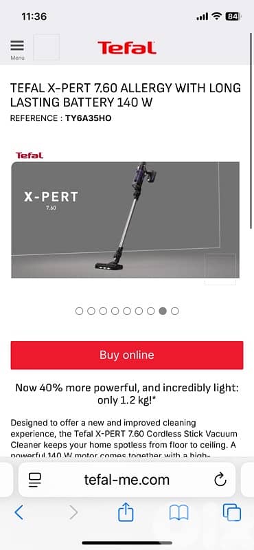 TEFAL X-PERT 7.60 ALLERGY WITH BATTERY 140 W REFERENCE : TY6A35HO 5