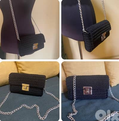 hand made modern crochet bage thick line strobg cord