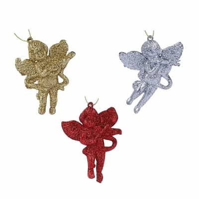 Christmas Glitter Angel Ornaments 8x6cm (3 pcs)