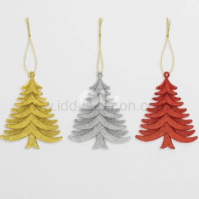 3pcs Glittery Christmas Tree Ornaments Gold, Silver & Red 10 cm × 8 cm