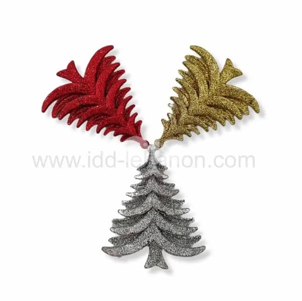 3pcs Glittery Christmas Tree Ornaments Gold, Silver & Red 10 cm × 8 cm 1