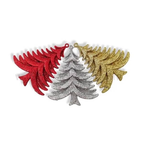 3pcs Glittery Christmas Tree Ornaments Gold, Silver & Red 10 cm × 8 cm 2
