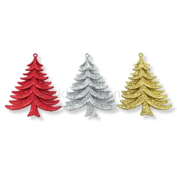 3pcs Glittery Christmas Tree Ornaments Gold, Silver & Red 10 cm × 8 cm 3