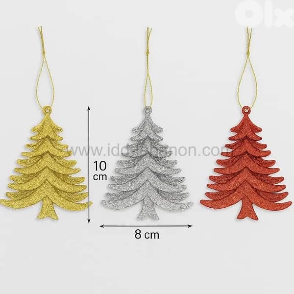 3pcs Glittery Christmas Tree Ornaments Gold, Silver & Red 10 cm × 8 cm 5
