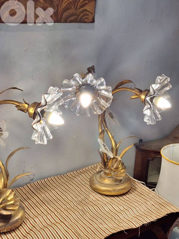 pair of italian flowershaped murano lamps 1