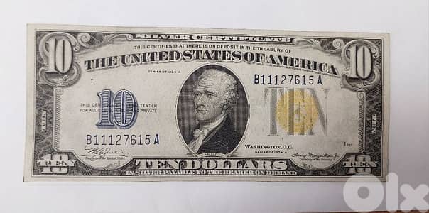 USA $10 Silver Certificate Yellow Seal Banknote North Africa very Good