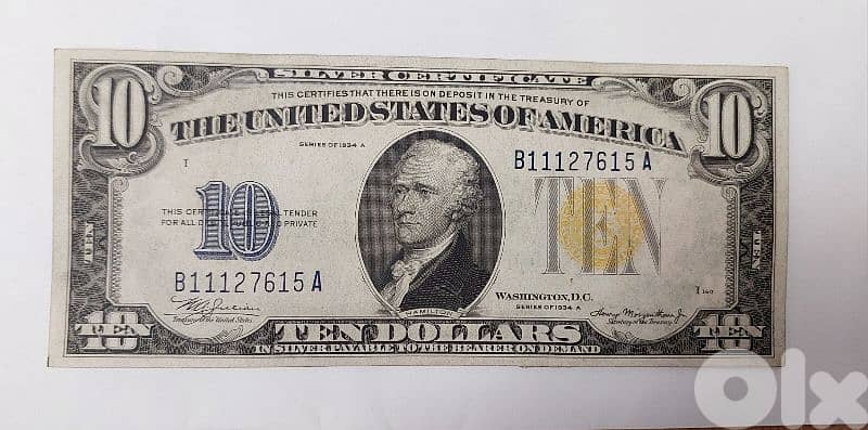 USA $10 Silver Certificate Yellow Seal Banknote North Africa very Good 0