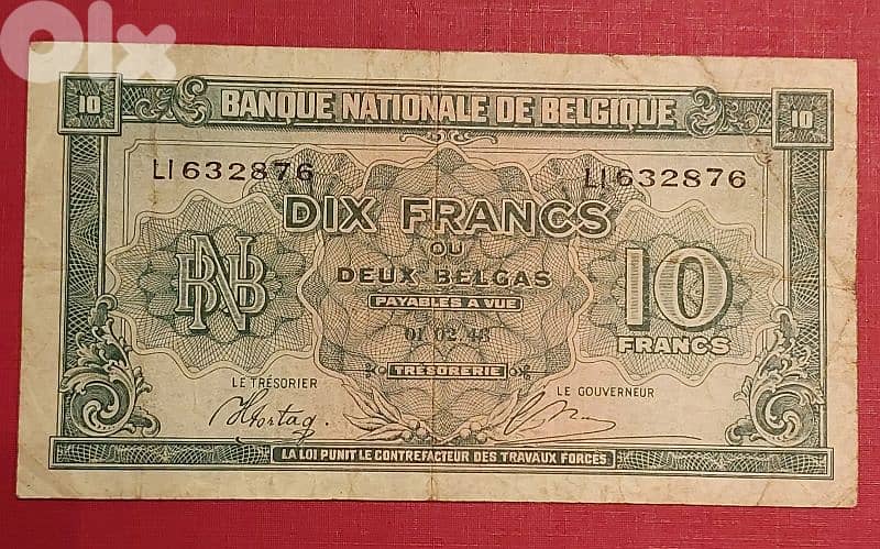Belgium 10 Francs WWII 1943 0