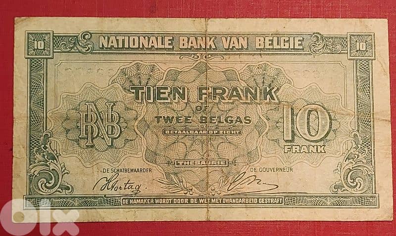 Belgium 10 Francs WWII 1943 1