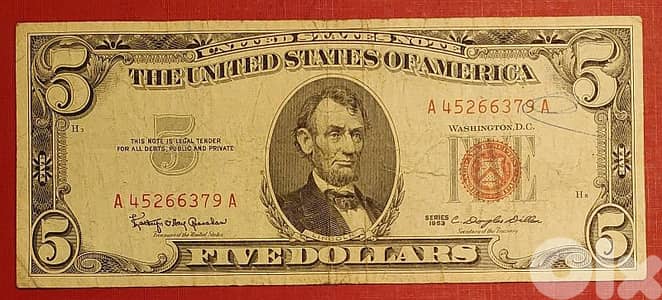 USA $5 bill 1963 red seal