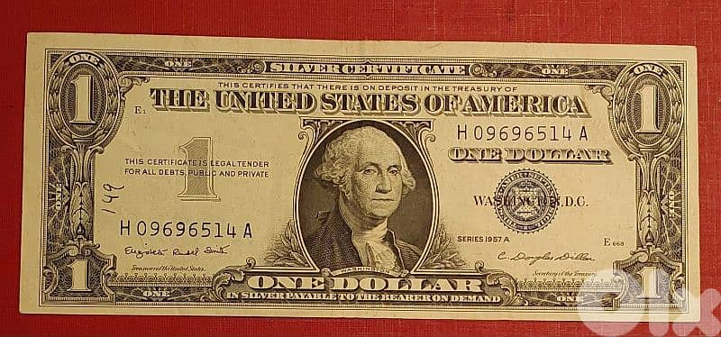 USA $1 bill 1957-A silver certification VF. 0