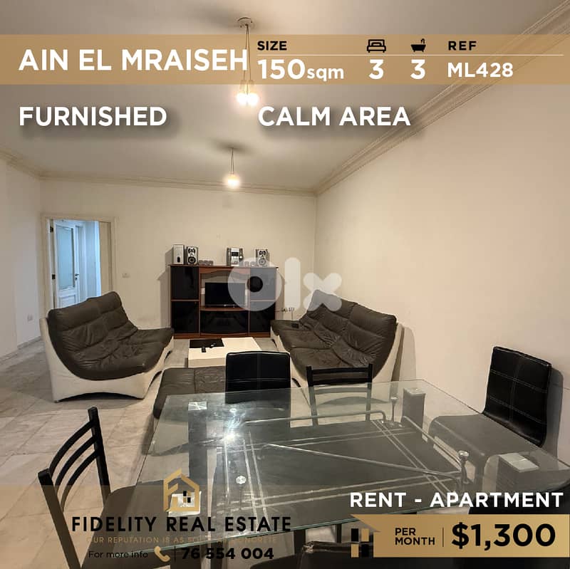 Apartment for rent in Ain El Mraisseh ML428 شقة للإيجار في عين المريسة 0