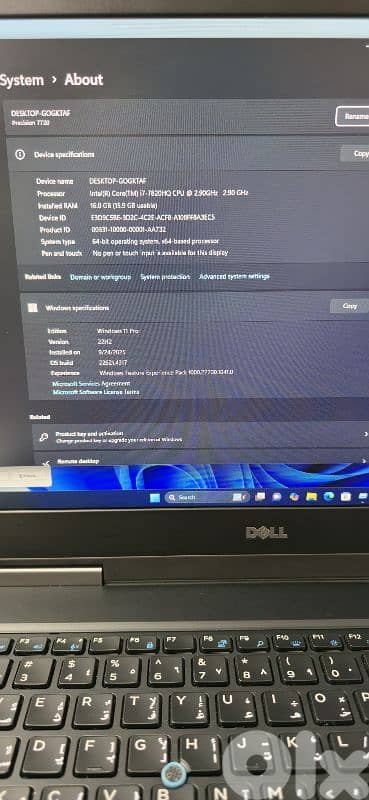 laptop dell workstation / cor i7-7820HQ /vga 8gb dedicated 7