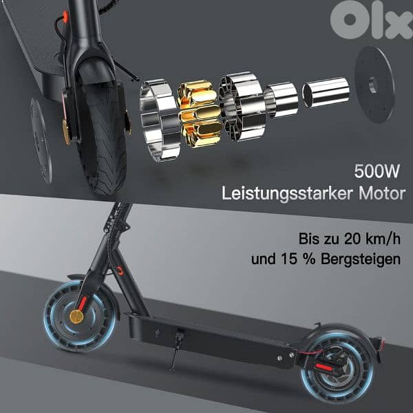 سكوتر كهربائي ألماني جديد بالكرتونة 500W مع حقيبة وستاند 4