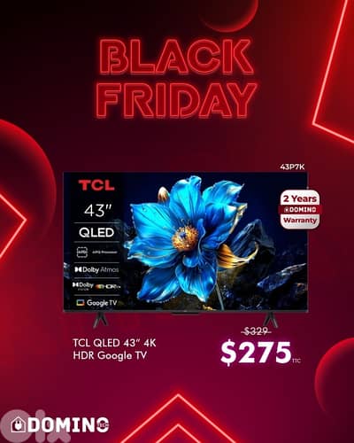 Black Friday Offers TCL P7K 43" 50" 55" 65" 75" Qled 4K 60Hz Google TV