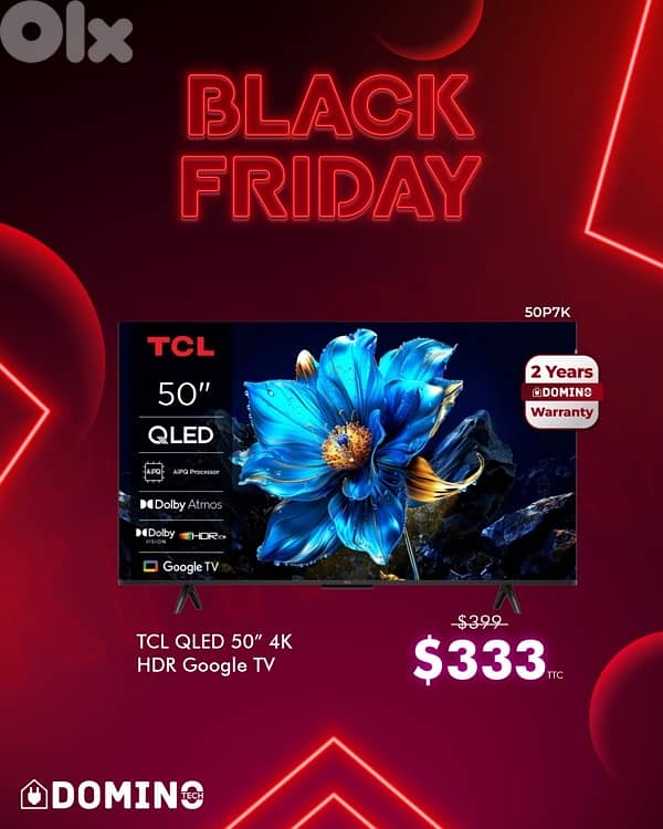 Black Friday Offers TCL P7K 43" 50" 55" 65" 75" Qled 4K 60Hz Google TV 1