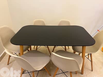 Wood modern dining table with 6 chairs