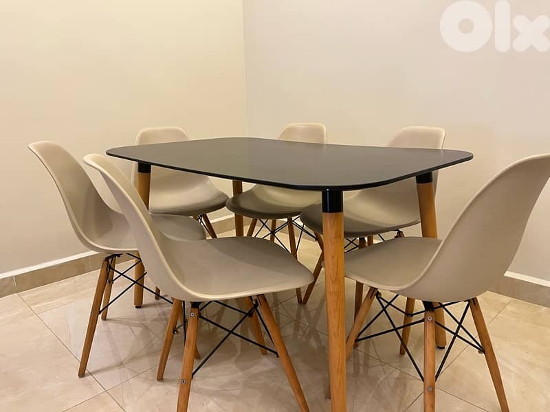 Wood modern dining table with 6 chairs 1