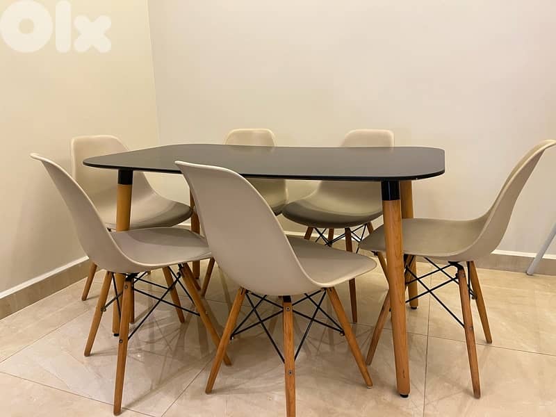 Wood modern dining table with 6 chairs 2