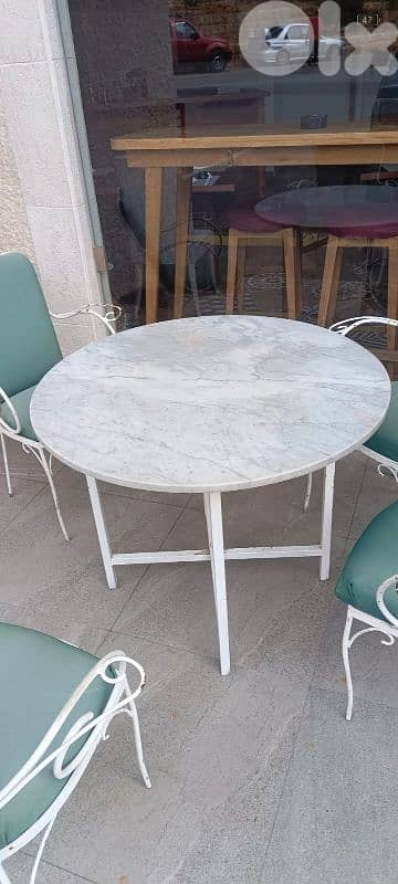 steel chairs and marble tables for sale 1
