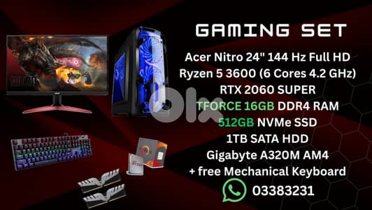 Gaming PC – Ryzen 5 3600 | RTX 2060 SUPER | 144 Hz Monitor + Free Mech